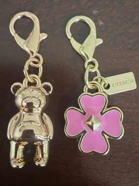 Coach Gold Teddy Bear and Pink Flower Key Charms